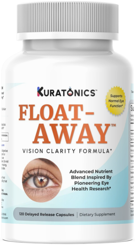 Bottle of Float-Away supplement for eye floater relief